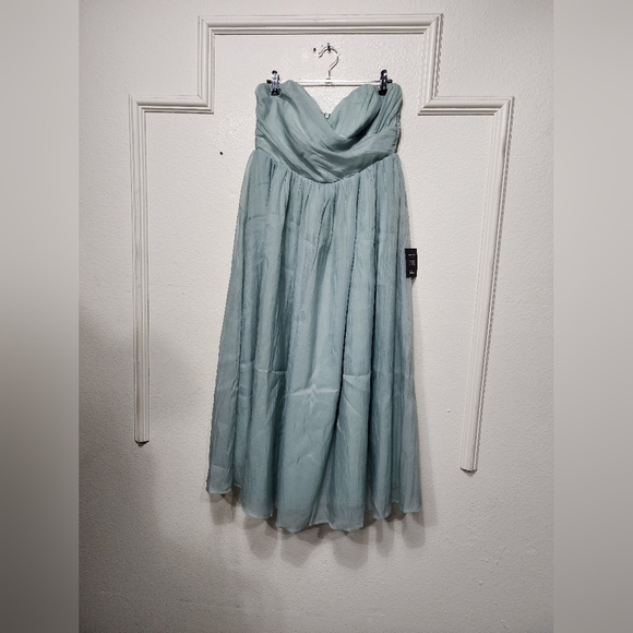 Lulus Fairytale Design Sage Green Organza Strapless A-Line Midi Dress L Wedding - Picture 6 of 9